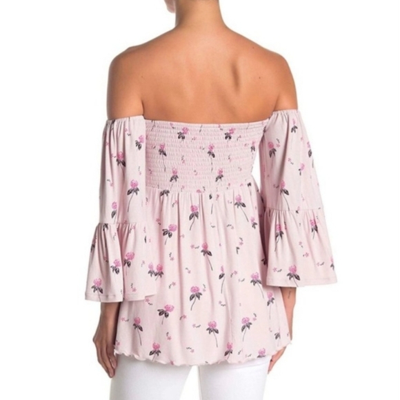 Free People Lana Off-The-Shoulder Top with Printed Cloudberries. - Picture 3 of 10
